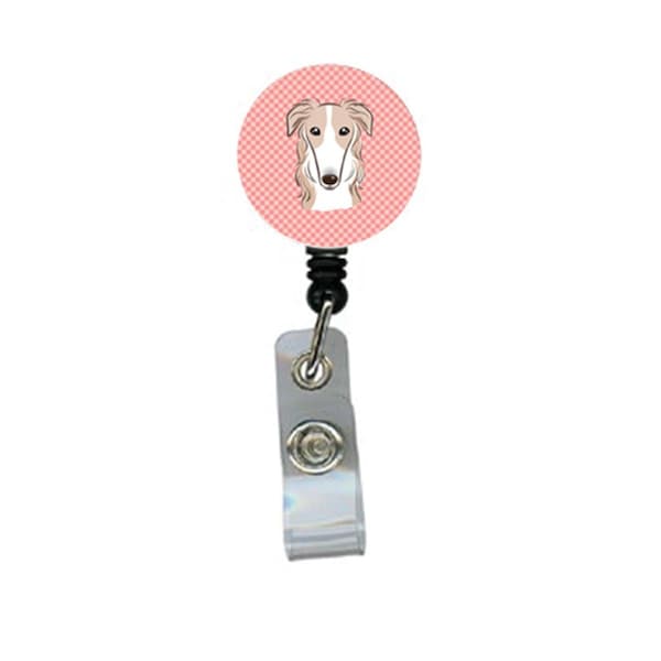 Teachers Aid Checkerboard Pink Borzoi Retractable Badge Reel TE251303 - main
